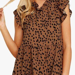 Womens Summer Babydoll Tops Casual Floral Ruffle Loose Shirt Tunic Peplum Blouse